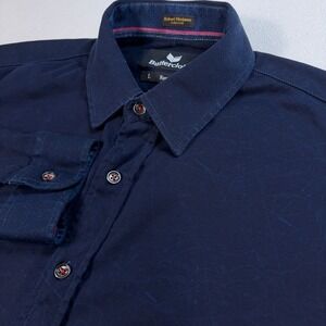 Buttercloth Robert Herjavec Shirt Mens L Dark Navy Geometric Regular Fit Stretch